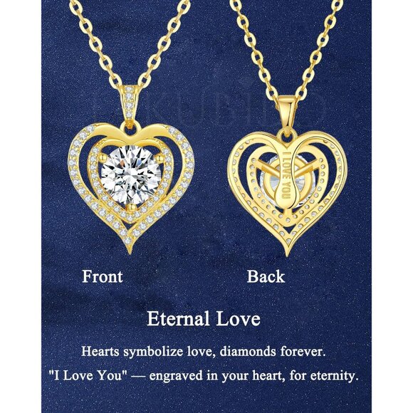 Sterling Silver 1.0 Carat Moissanite Heart Pendant Necklace for Women, Gold Plat - Picture 4 of 6